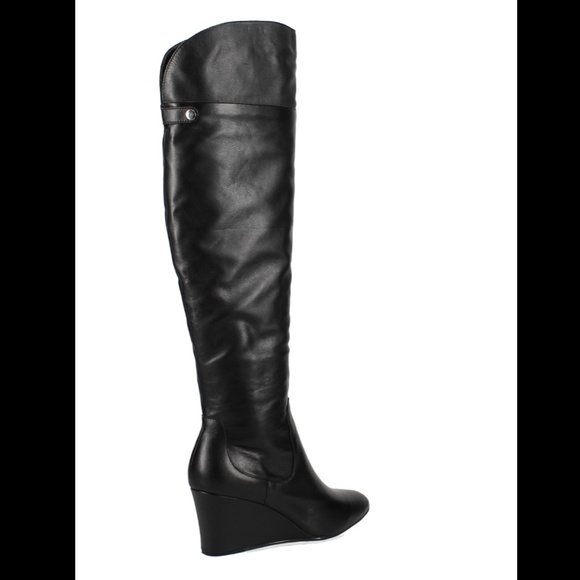 Enzo Angiolini 6.5 Colitta Black Leather Wedge OTK Over knee Boots - Picture 4 of 6